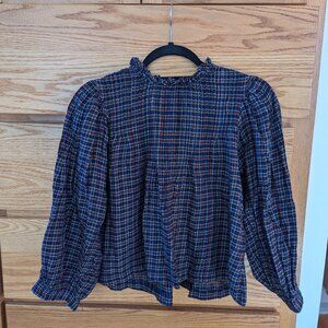 Doen Plaid Blouse in Navy and Red